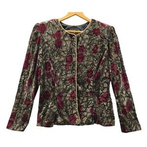 R & K Evening Wear Velvet Floral Roses Gold Elegant Blazer Jacket Size 10